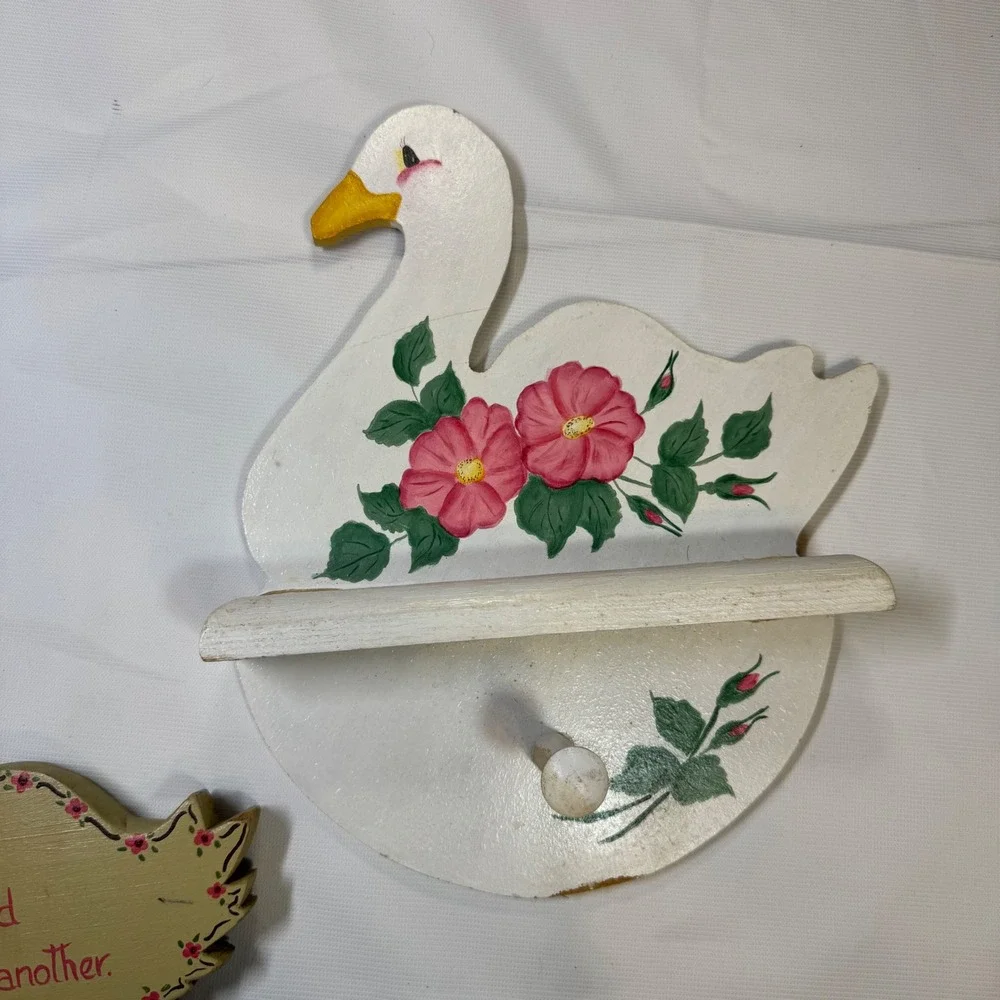 Vintage Cottagecore Country Goose Swan Wall Decor Set Wood Shelf Sitter Farm